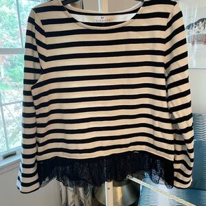 Talbots Black and White Striped Top - large petite.